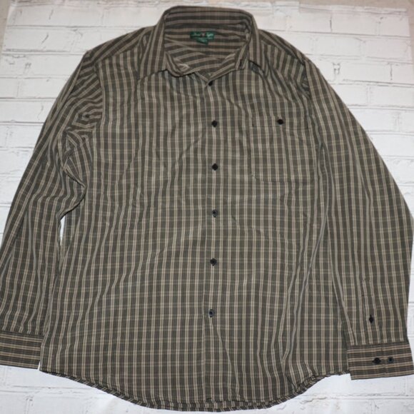 Gray and tan plaid Luxury Microfiber long sleeve button-down shirt David Taylor - Picture 1 of 4